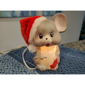 Vintage Christmas Mouse Light Up Santa Hat Figurine Ceramic Plug In Lamp Taiwan